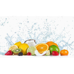 各种水果落在水里