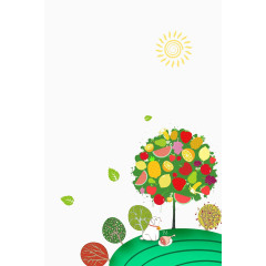 卡通大树太阳水果树