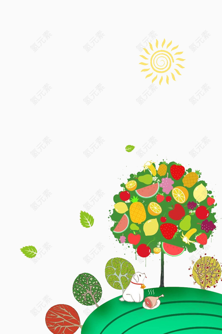 卡通大树太阳水果树