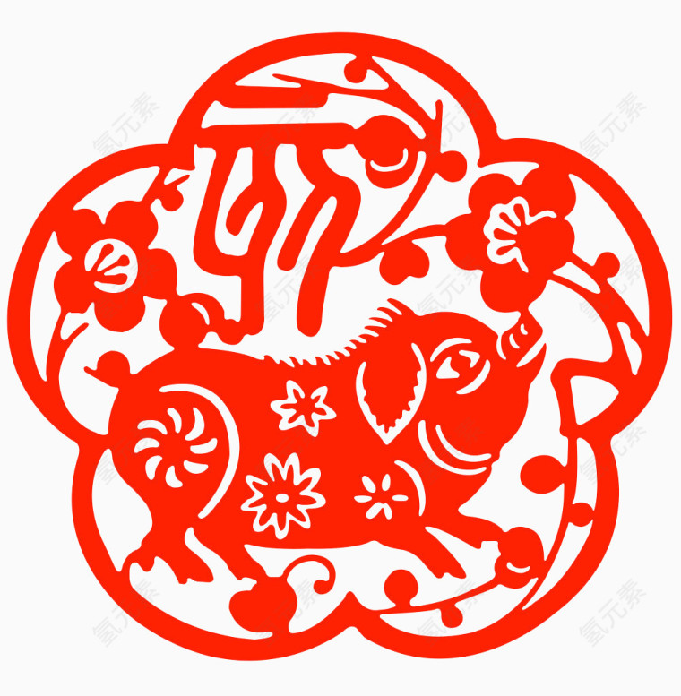 剪纸猪