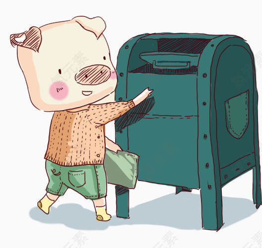 小猪寄邮件卡通手绘装饰元素