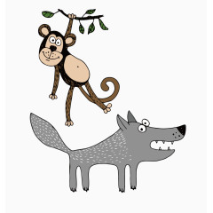 猴子大灰狼矢量素材
