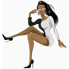 卡通手绘戴眼镜性感非洲女人