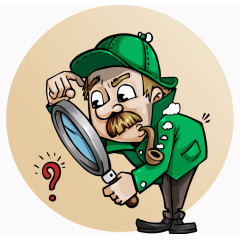 卡通手绘侦探服装老人放大镜