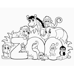 卡通简笔线条画动物加zoo英文设计