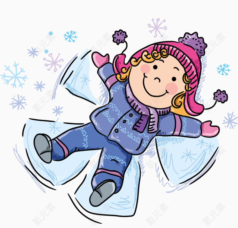 雪地里打滚的女孩