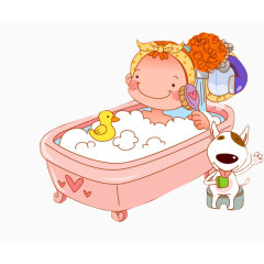 洗澡的卷发女孩