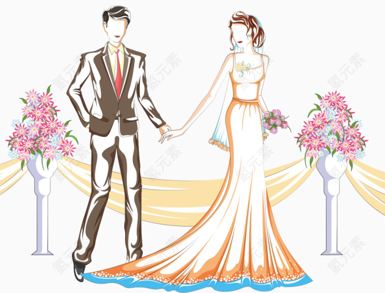 手绘结婚情侣