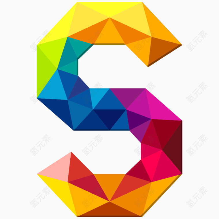 卡通炫彩几何拼接字母S