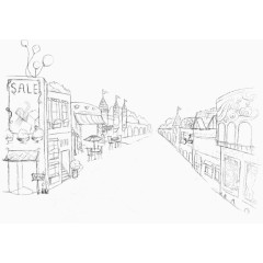 手绘街道房子线稿