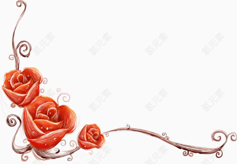 手绘风油画风水彩风红色花朵