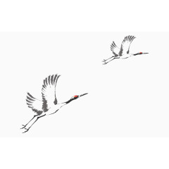 水墨飞翔的仙鹤