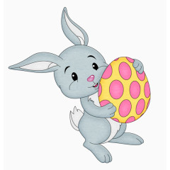 抱着彩蛋的卡通兔子