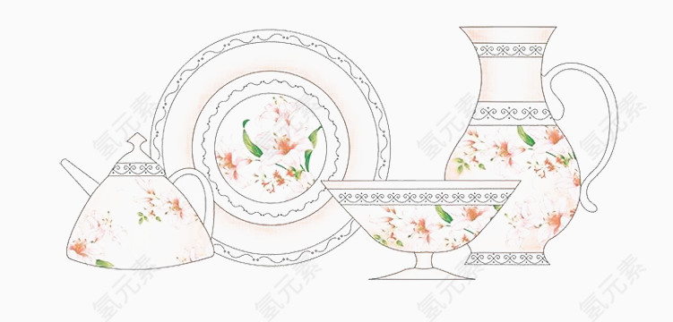 小红印花的瓷器