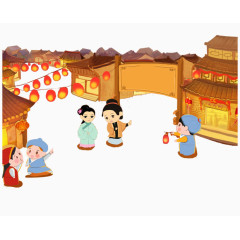 卡通手绘人物街道