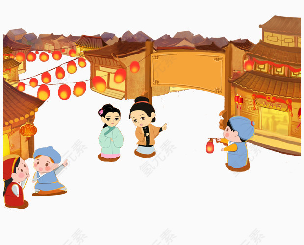 卡通手绘人物街道