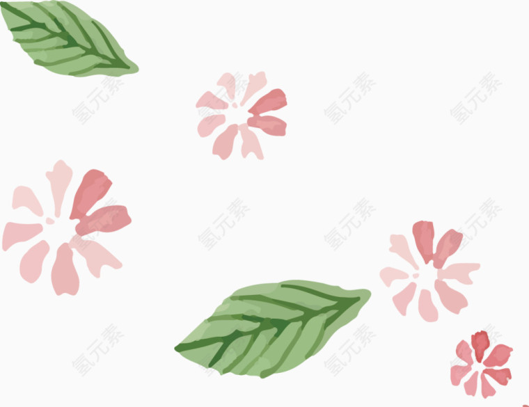 水彩花朵叶子矢量图