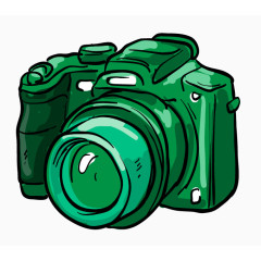 卡通手绘绿色单反相机 