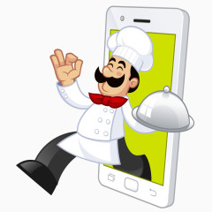 卡通手绘手机点菜厨师