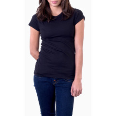 产品实物黑T正面女模