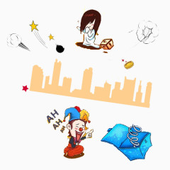 小丑小精灵骰子高楼卡通手绘装饰元素