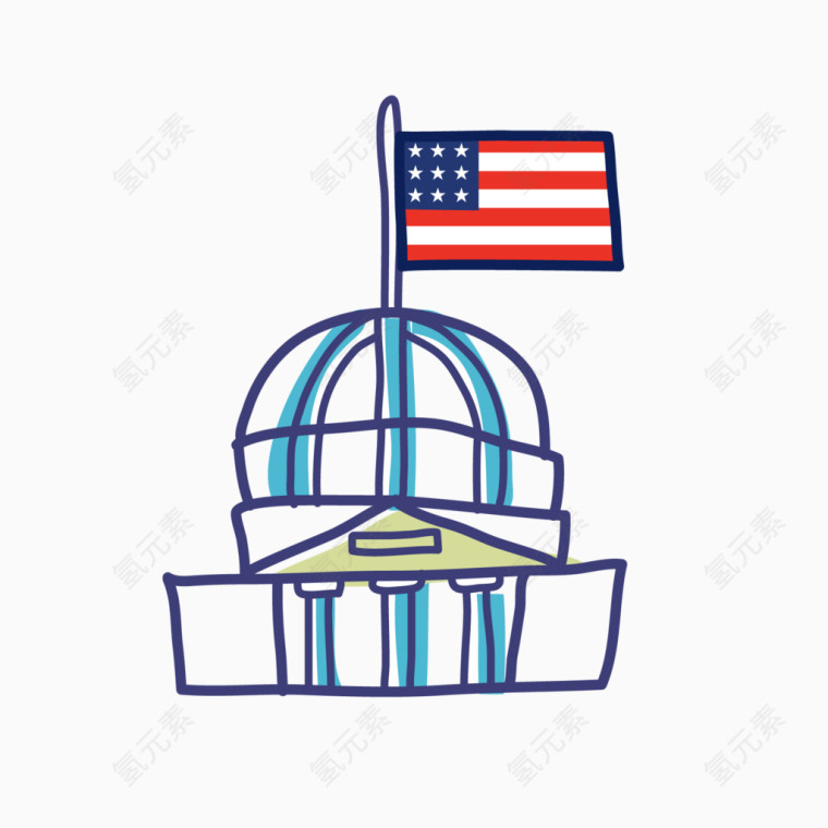 卡通手绘美国建筑