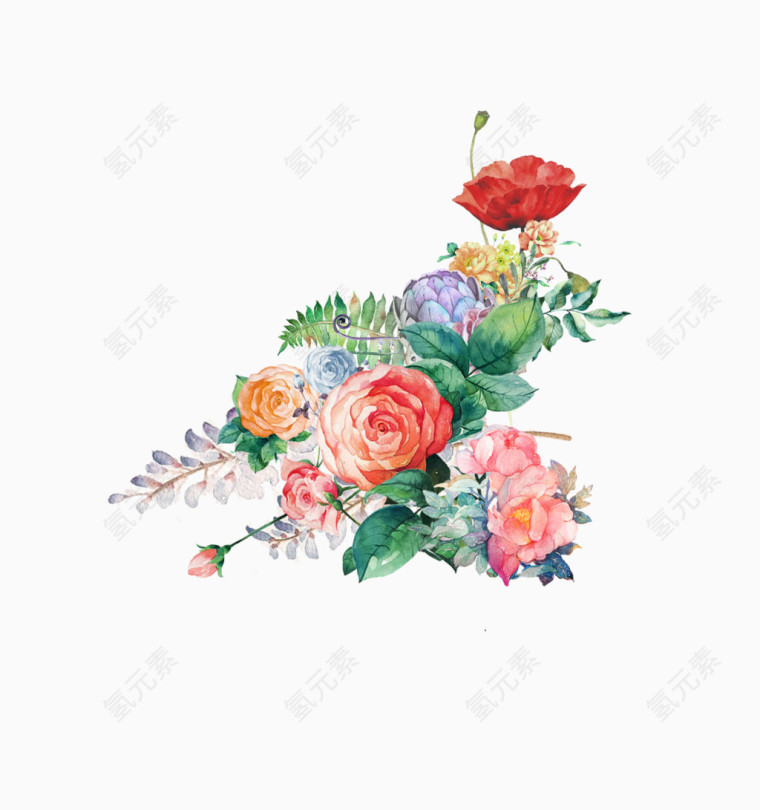 手绘唯美插画花卉花丛