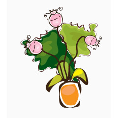 卡通手绘花草盆栽   