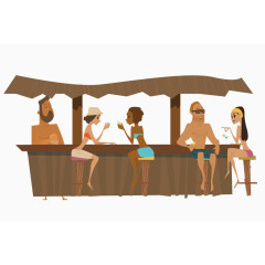 卡通手绘沙滩休息台喝饮料