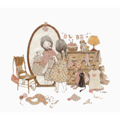 照镜子的女孩素材图