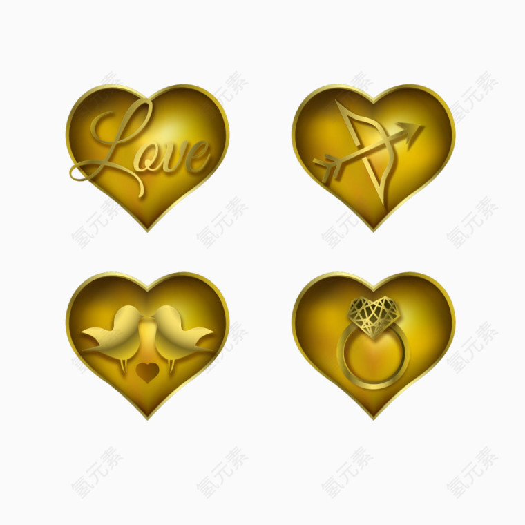 结婚纪念金色心免抠素材