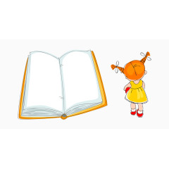 卡通手绘书籍小女孩