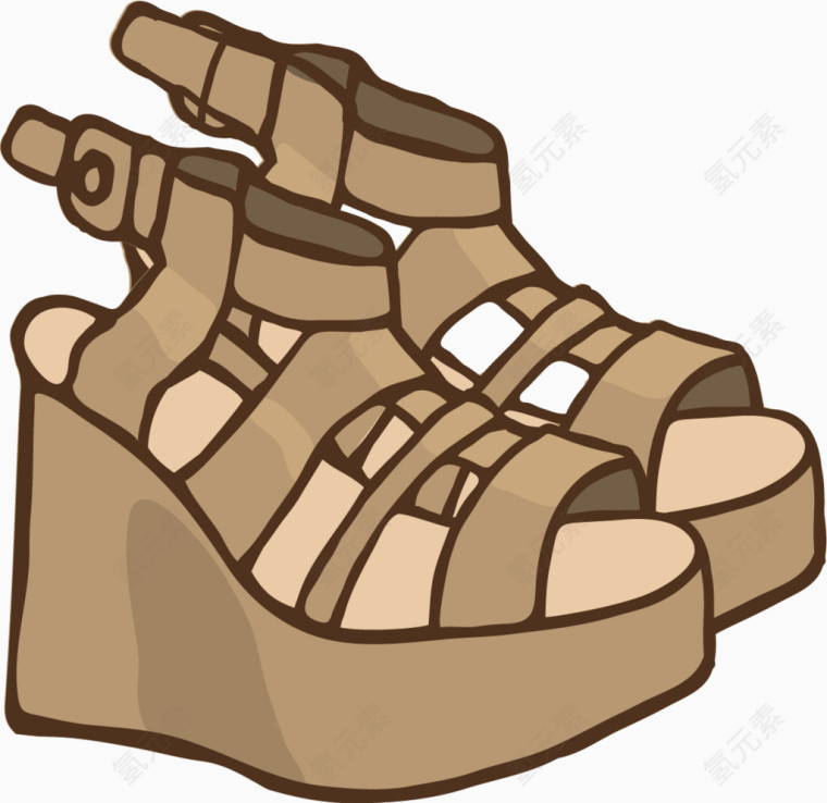 卡通手绘厚底凉鞋 