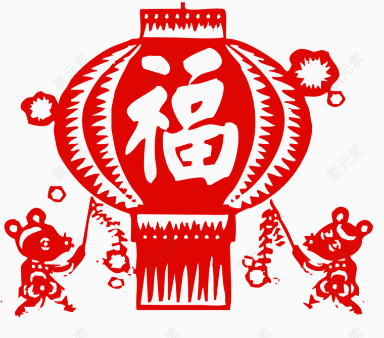 中国风剪纸福字灯笼