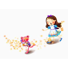 插画手绘儿童女孩动物
