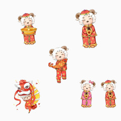 穿着红色衣服拜年的小羊素材