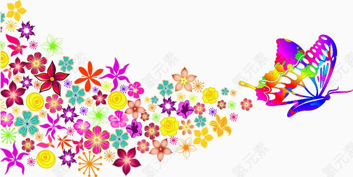 浪漫蝴蝶花朵元素
