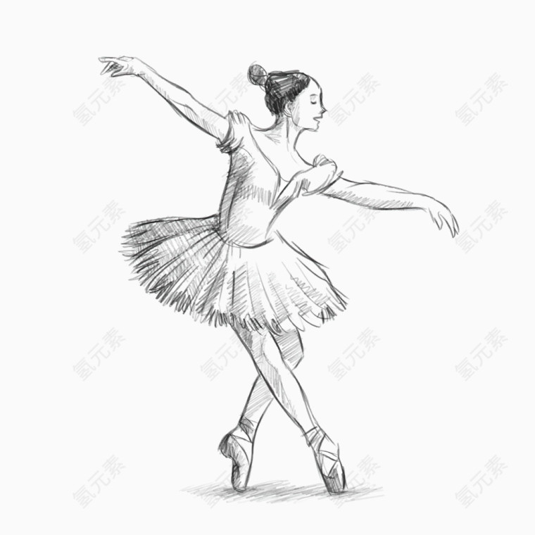 手绘线条跳芭蕾的美女