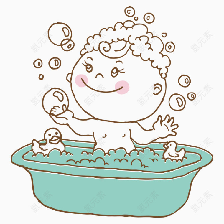 卡通手绘洗澡的宝宝