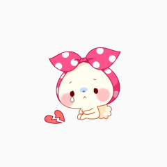 卡通头带粉色蝴蝶结哭泣的小兔子