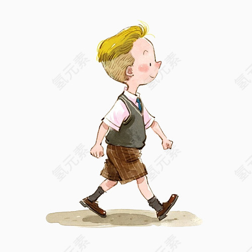 卡通男孩走路