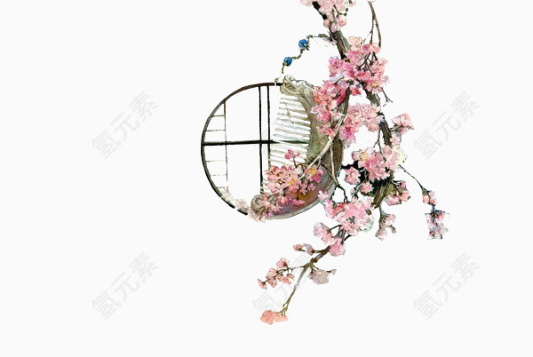 卡通古典图片中国风素材  中国风圆窗花枝