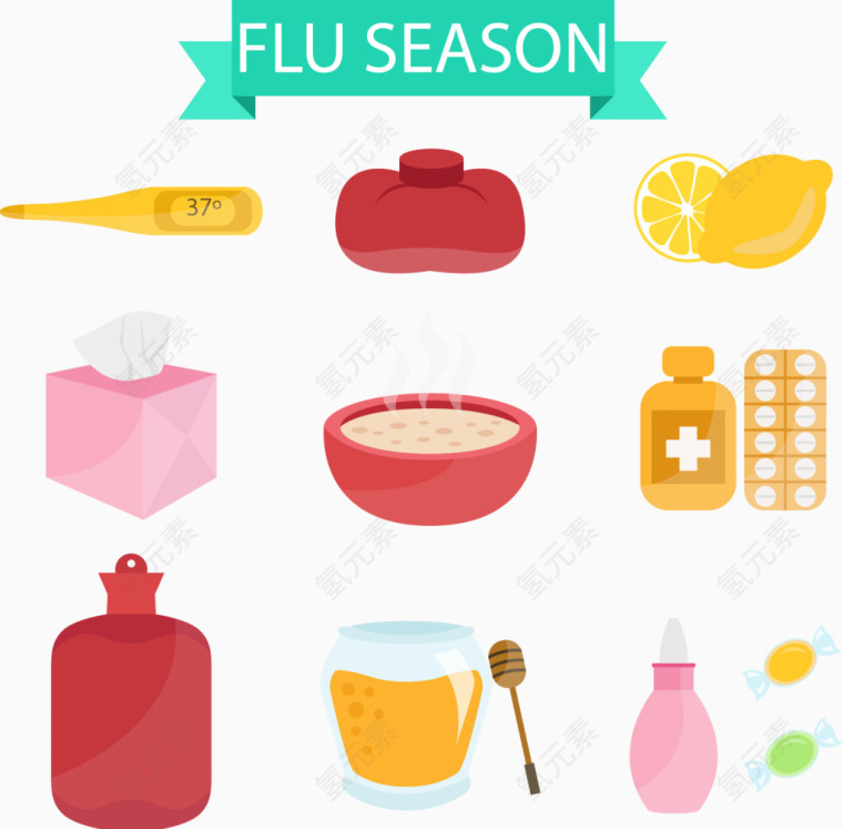 矢量手绘感冒用品