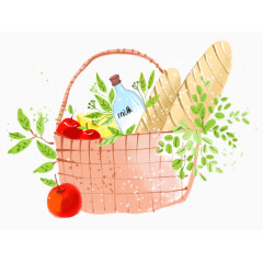 水彩一篮子食物