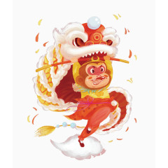 舞狮子的猴子素材