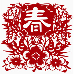 春节喜鹊剪纸红色