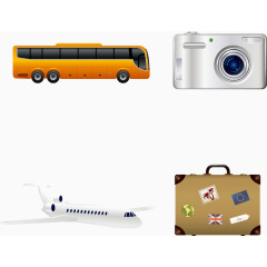 大巴相机行李箱飞机旅行图标元素