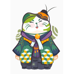 卡通手绘绿色日本招财猫