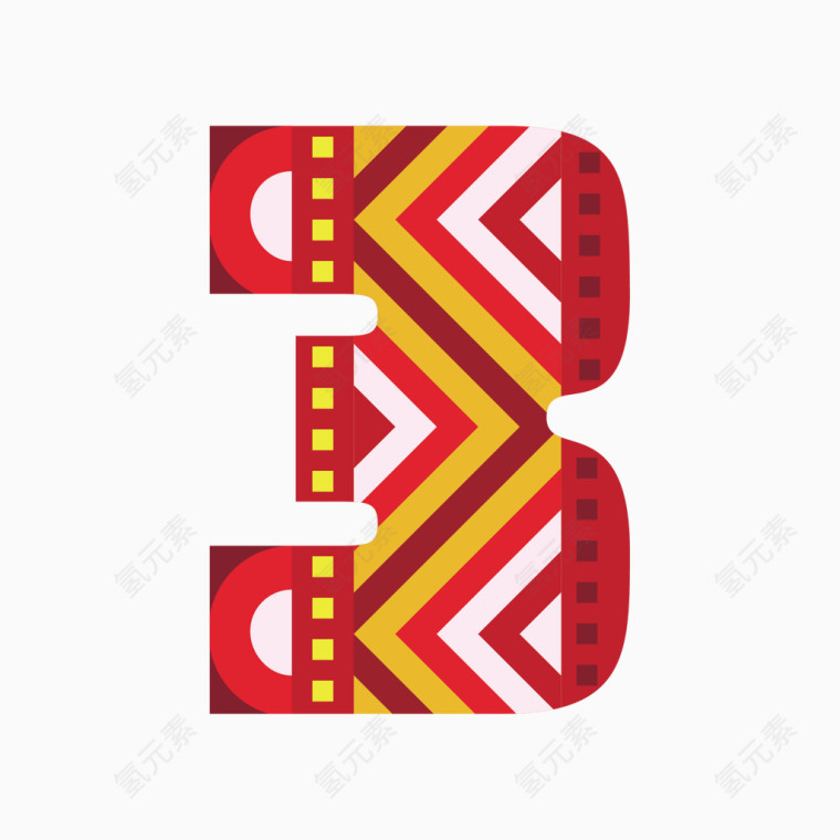 民族风几何图案数字3