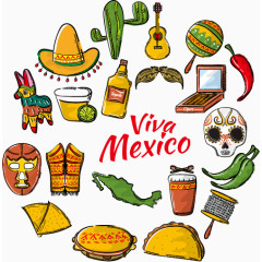 矢量创意墨西哥手绘元素